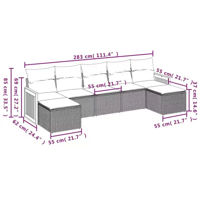vidaXL Garten-Sofagarnitur PE-Rattan, pulverbeschichteter Stahl, 7-teilig
