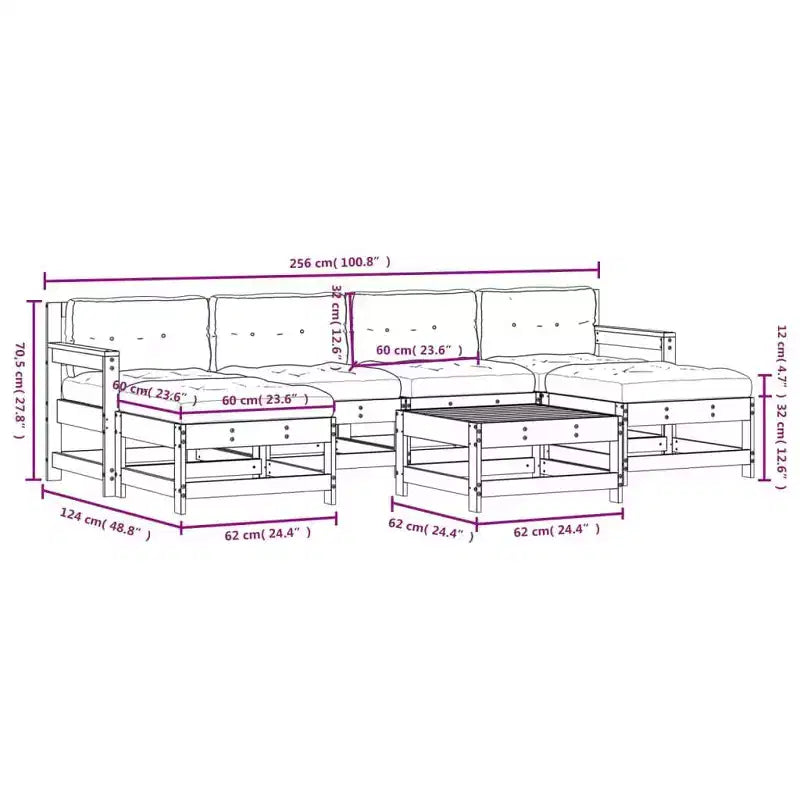 vidaXL Lounge-Set mit Kissen Outdoor-Möbel-Set 7-teilig Massivholz