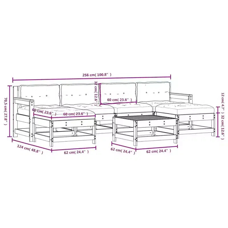 vidaXL Lounge-Set mit Kissen Outdoor-Möbel-Set 7-teilig Massivholz