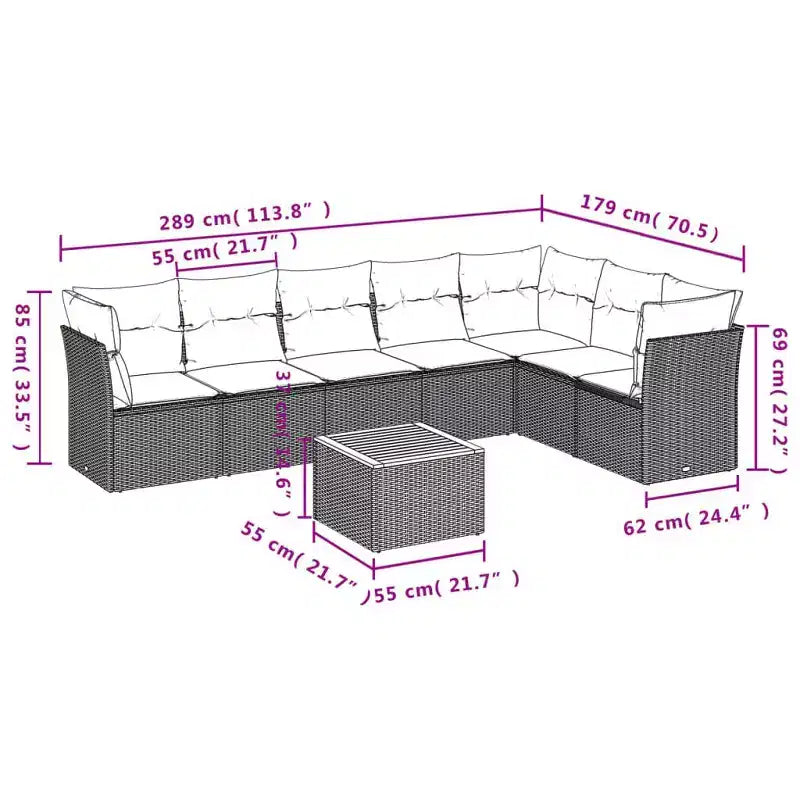 vidaXL Loungemöbel-Set mit Kissen Gartensofa 8-teilig Polyrattan