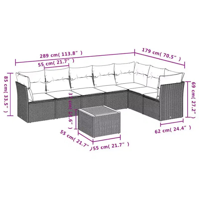 vidaXL Loungemöbel-Set mit Kissen Gartensofa 8-teilig Polyrattan