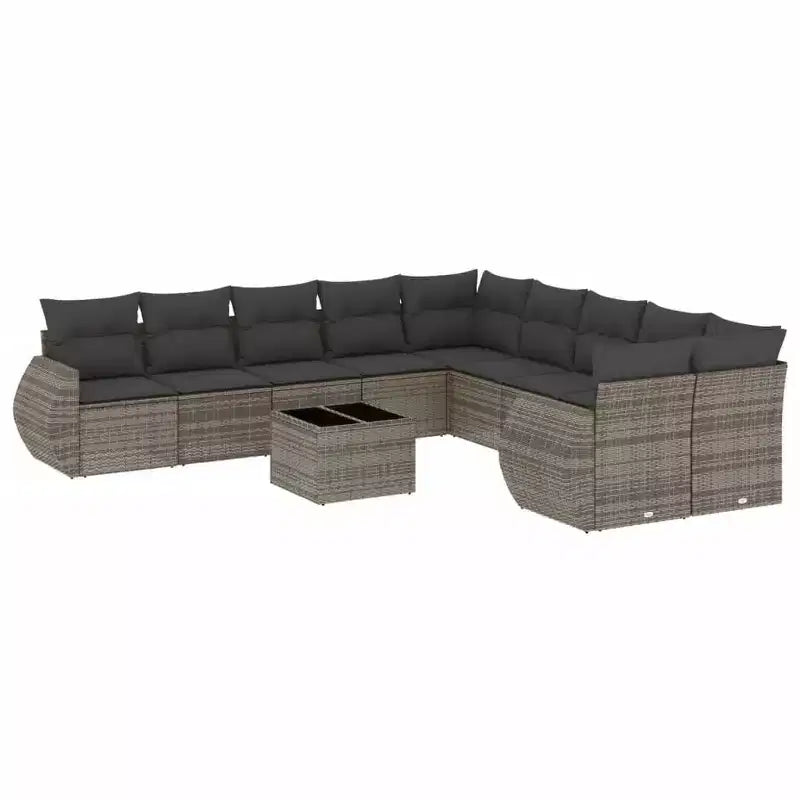 vidaXL 11 Piece Patio Sofa Set with Cushions Gray Poly Rattan