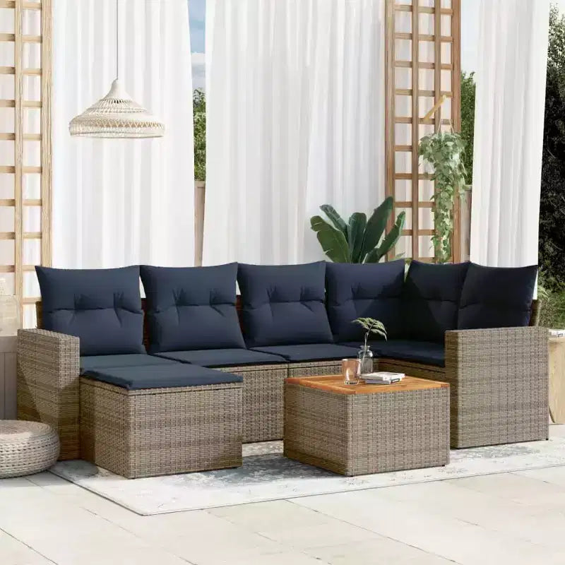 vidaXL 7-teiliges Garten-Sofa-Set mit Kissen Grau Polyrattan