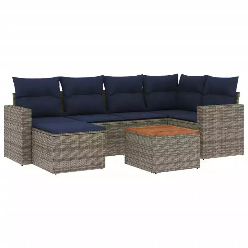 vidaXL 7 Piece Patio Sofa Set with Cushions Gray Poly Rattan