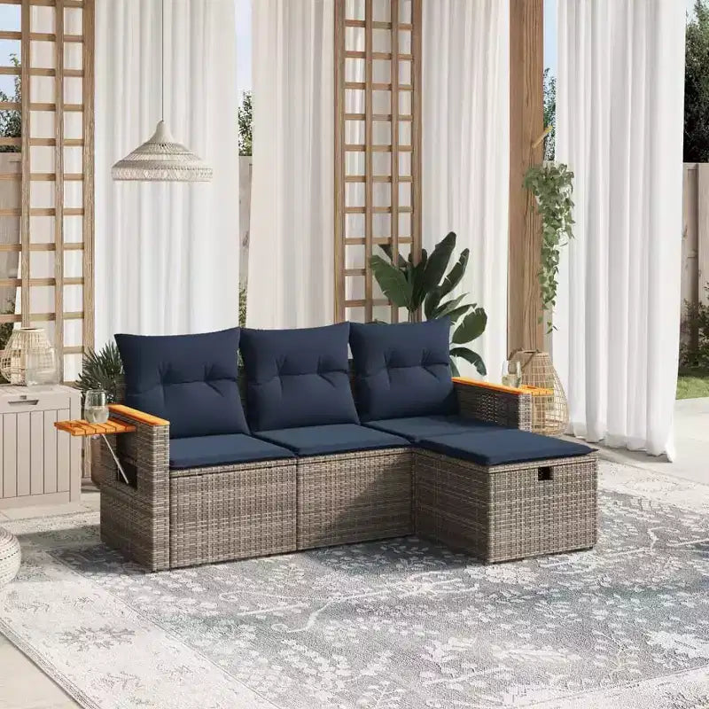 vidaXL 4-teiliges Outdoor-Loungeset mit Kissen Polyrattan