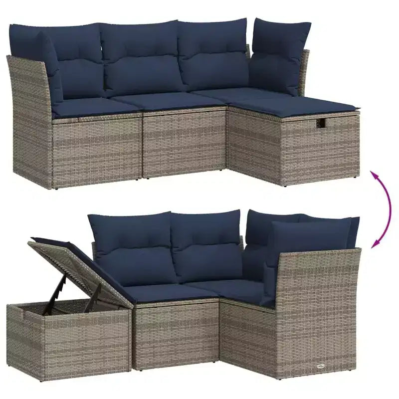 vidaXL 4-teiliges Outdoor-Loungeset mit Kissen Polyrattan