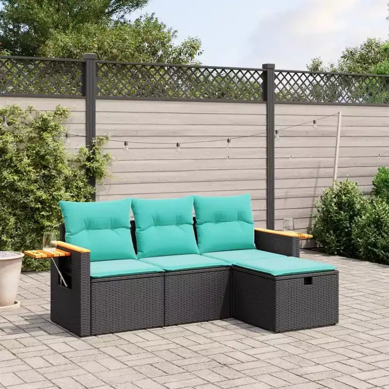 vidaXL 4-teiliges Outdoor-Loungeset mit Kissen Polyrattan