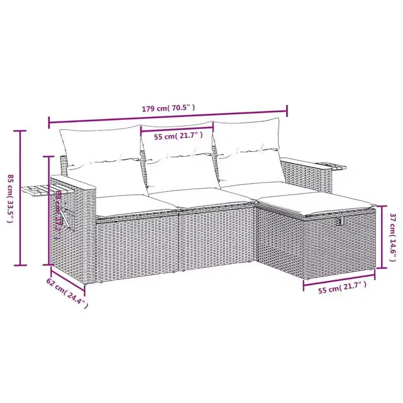 vidaXL 4-teiliges Outdoor-Loungeset mit Kissen Polyrattan