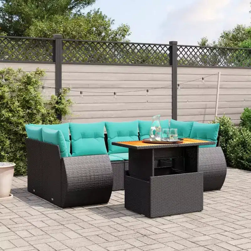 vidaXL Polyrattan-Gartensofa-Set mit Kissen, 7-teilig, Outdoor-Möbel