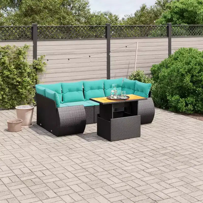 vidaXL Polyrattan-Gartensofa-Set mit Kissen, 7-teilig, Outdoor-Möbel