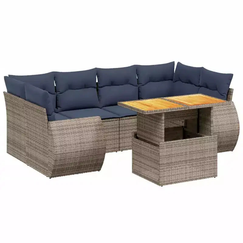 vidaXL Polyrattan-Gartensofa-Set mit Kissen, 7-teilig, Outdoor-Möbel