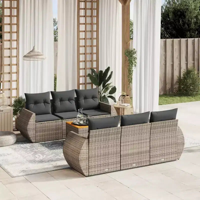 vidaXL 7-teiliges Loungeset mit Kissen Polyrattan