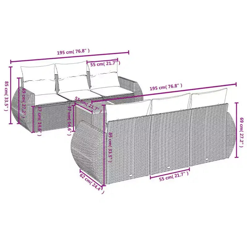 vidaXL 7-teiliges Loungeset mit Kissen Polyrattan