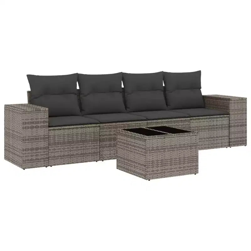vidaXL 5 Piece Patio Sofa Set with Cushions Gray Poly Rattan