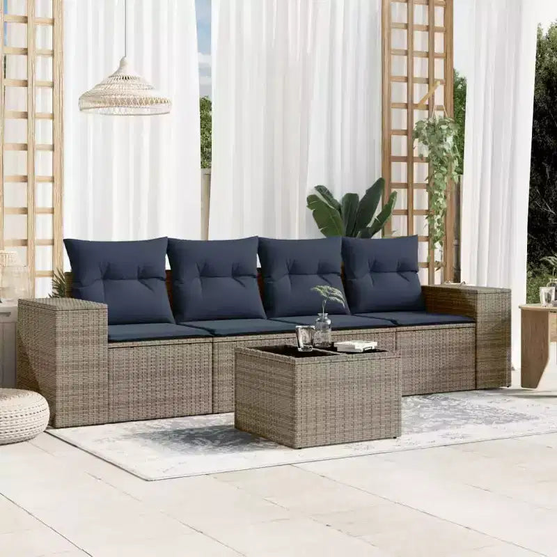 vidaXL 5-teilige Loungesitzgruppe mit Kissen Grau Polyrattan