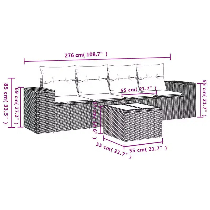 vidaXL 5-teilige Loungesitzgruppe mit Kissen Grau Polyrattan