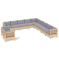 vidaXL 11 Piece Patio Lounge Set with Gray Cushions Solid Pinewood