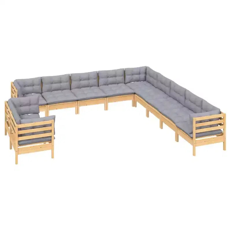 vidaXL 11-teilige Garten-Loungeset mit grauen Kissen aus massivem Kiefernholz