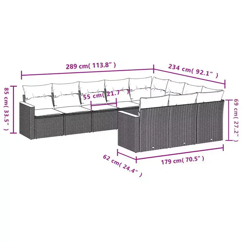 vidaXL 10-teiliges Loungeset mit Kissen Polyrattan, modulare Outdoor-Sitzgruppe, verschiedene Farben und Modelle