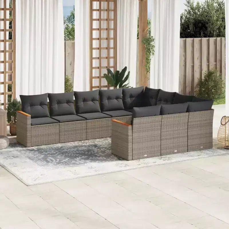 vidaXL 10-teiliges Loungeset mit Kissen Polyrattan, modulare Outdoor-Sitzgruppe, verschiedene Farben und Modelle