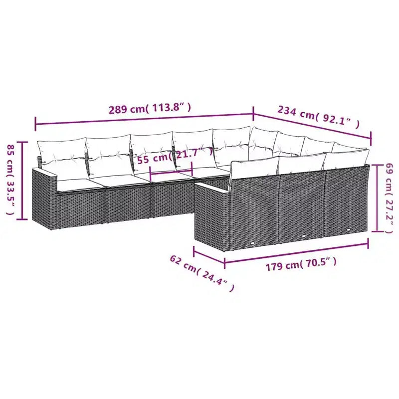 vidaXL 10-teiliges Loungeset mit Kissen Polyrattan, modulare Outdoor-Sitzgruppe, verschiedene Farben und Modelle