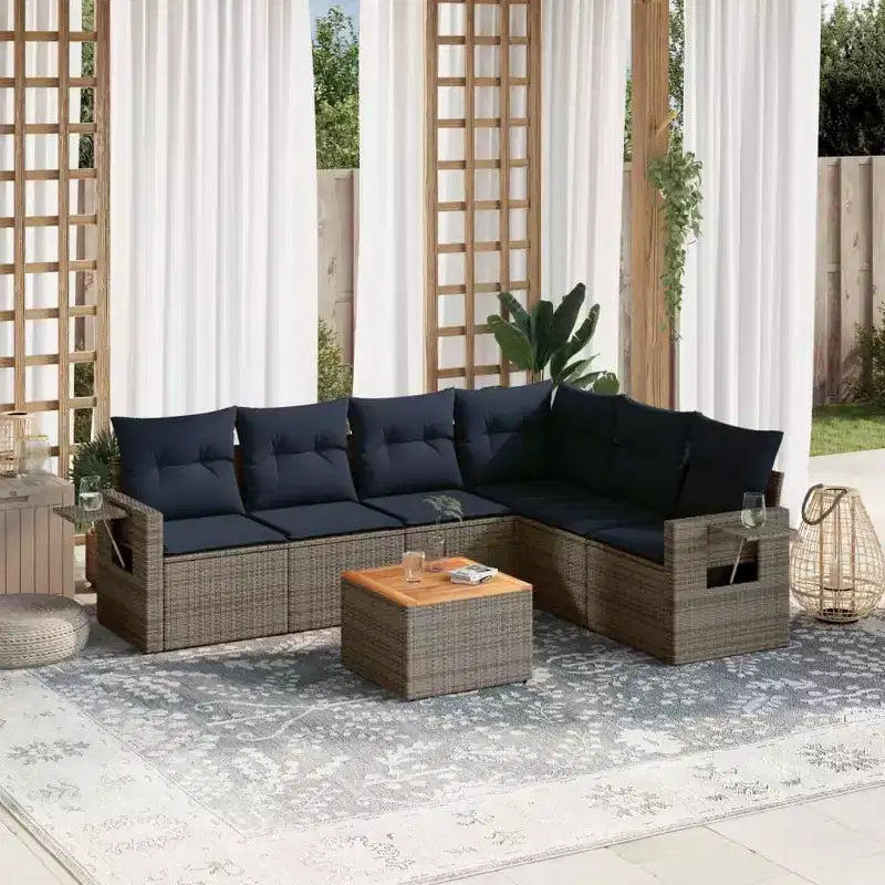 vidaXL 7-teiliges Garten-Sofa-Set mit Kissen Grau Polyrattan