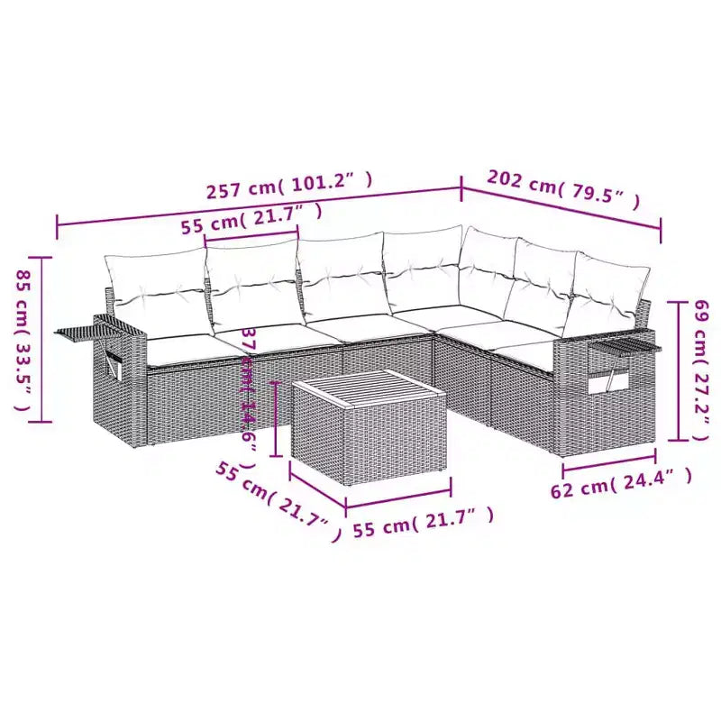 vidaXL 7-teiliges Garten-Sofa-Set mit Kissen Grau Polyrattan
