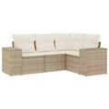 vidaXL 4 Piece Patio Sofa Set with Cushions Beige Poly Rattan