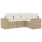 vidaXL 4 Piece Patio Sofa Set with Cushions Beige Poly Rattan