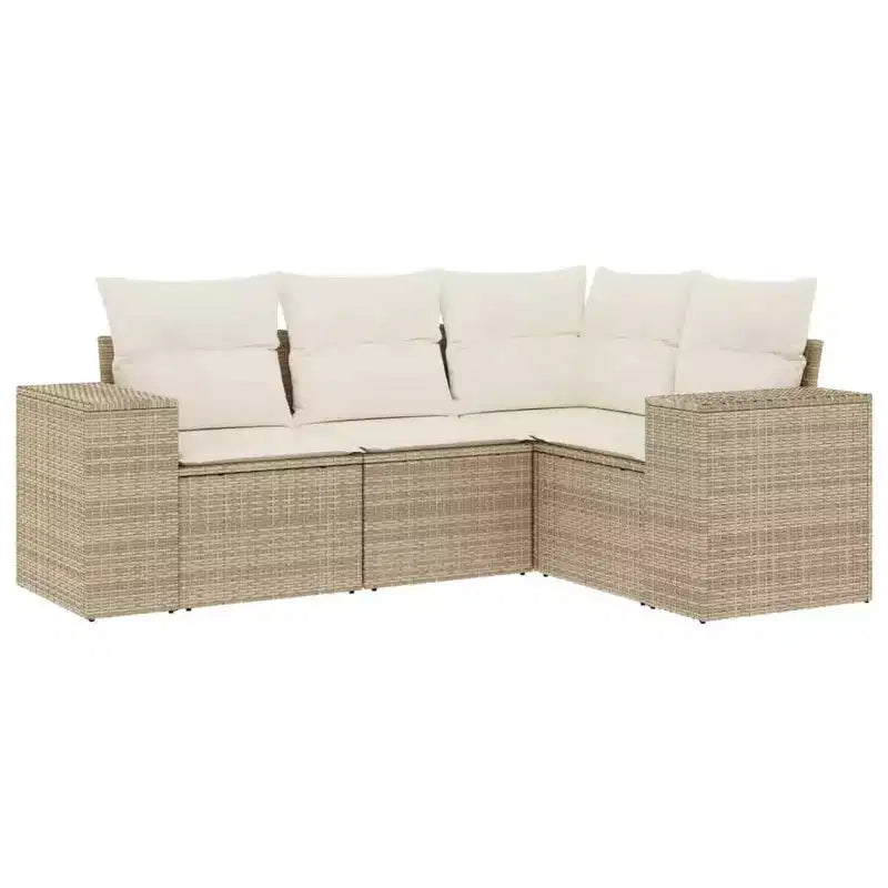 vidaXL 4 Piece Patio Sofa Set with Cushions Beige Poly Rattan