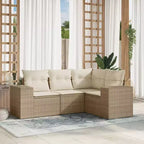 vidaXL 4-teiliges Terrassen-Sofa-Set mit Kissen Beige Polyrattan