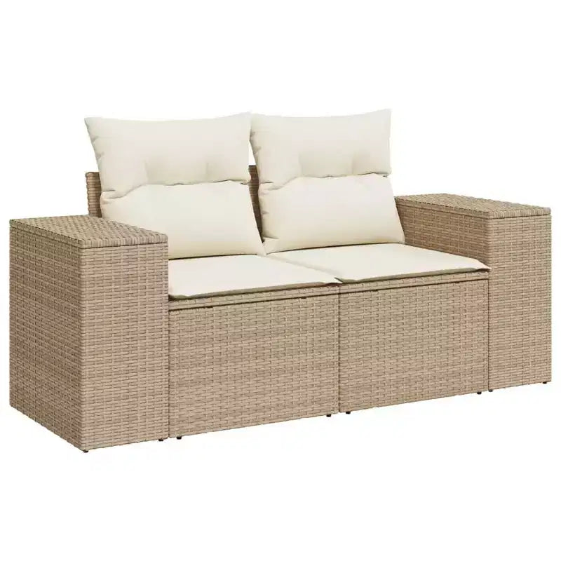 vidaXL 4-teiliges Terrassen-Sofa-Set mit Kissen Beige Polyrattan