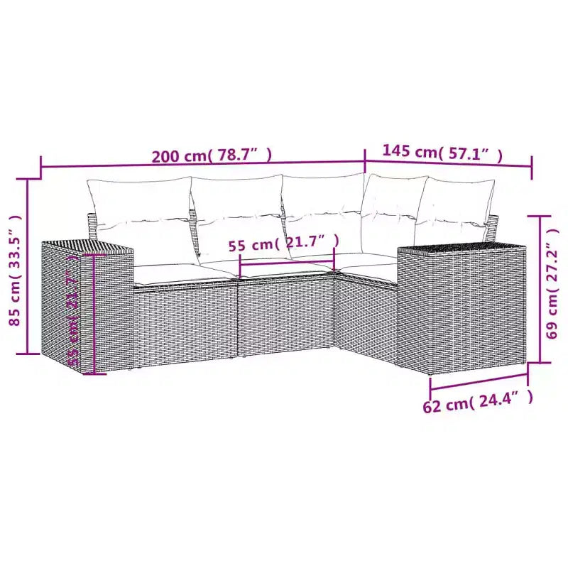 vidaXL 4-teiliges Terrassen-Sofa-Set mit Kissen Beige Polyrattan