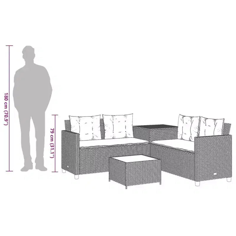 vidaXL Loungesofa PE-Rattan Groß UV-beständiges Material