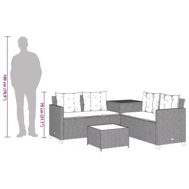 vidaXL Loungesofa PE-Rattan Groß UV-beständiges Material
