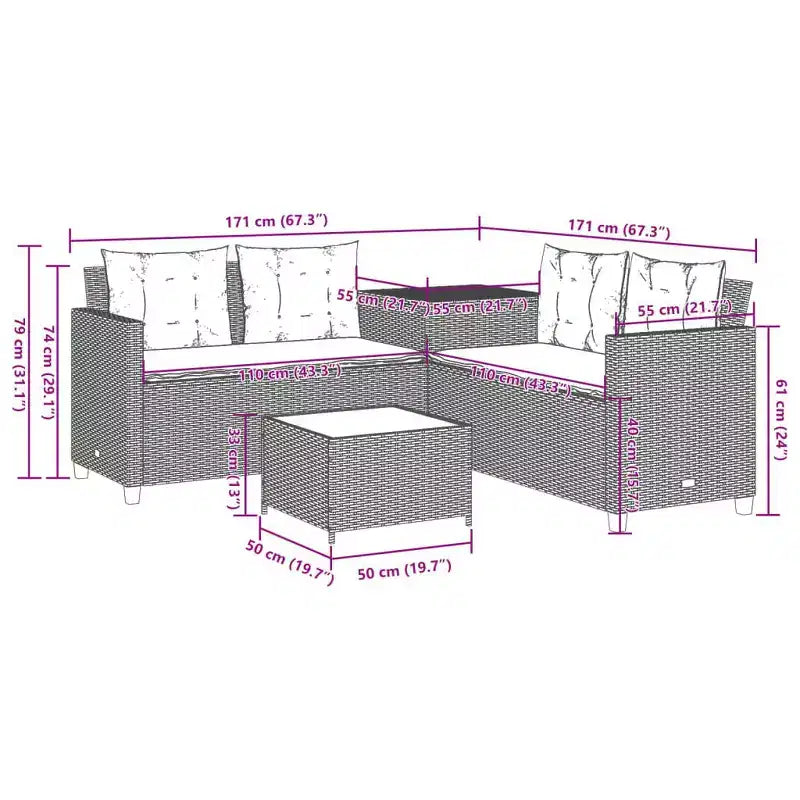 vidaXL Loungesofa PE-Rattan Groß UV-beständiges Material