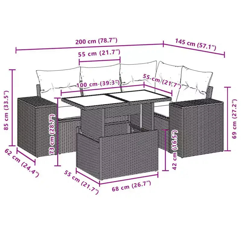 vidaXL 5-teiliges Loungeset mit Kissen Polyrattan