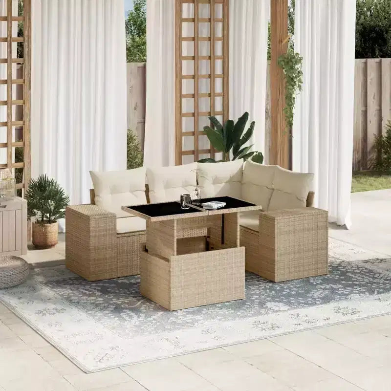 vidaXL 5-teiliges Loungeset mit Kissen Polyrattan