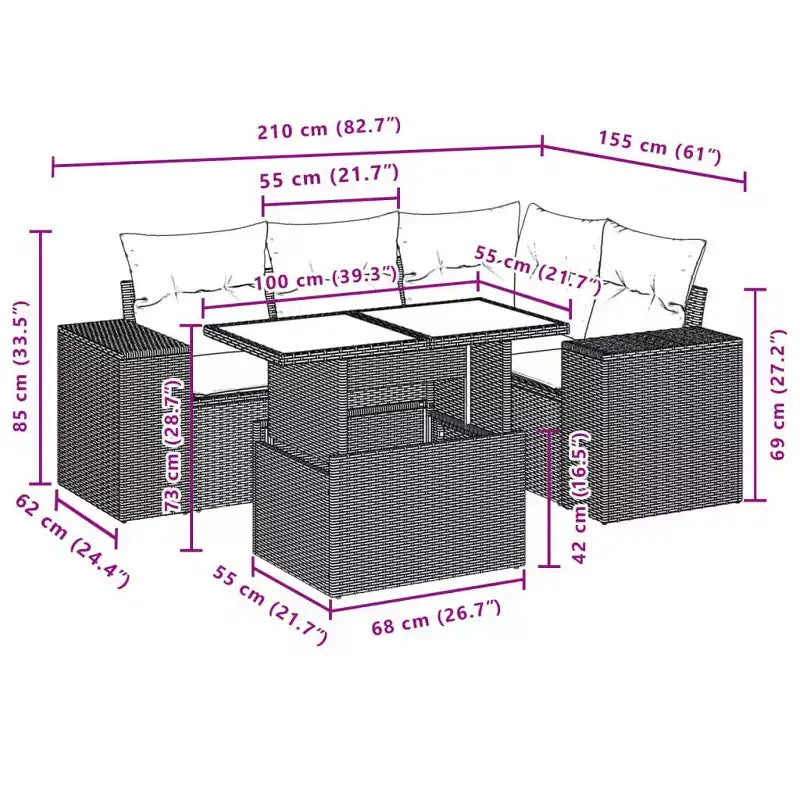 vidaXL 5-teiliges Loungeset mit Kissen Polyrattan