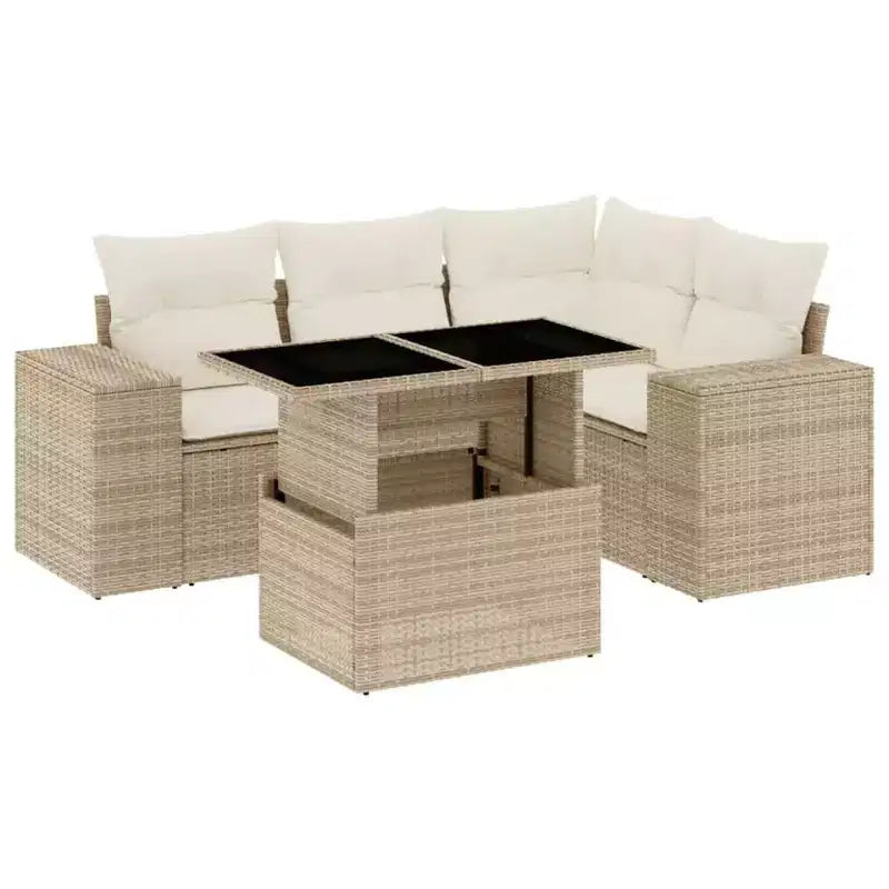vidaXL 5 Piece Patio Sofa Set with Cushions Poly Rattan