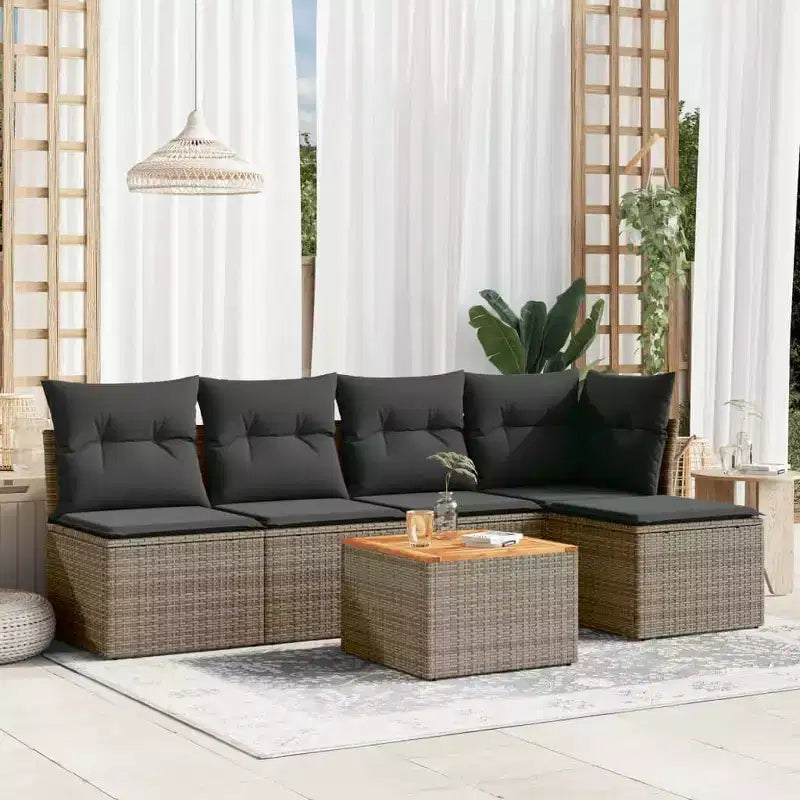 vidaXL Garten-Sofa-Set mit Kissen Gartenmöbel 6-teilig Polyrattan