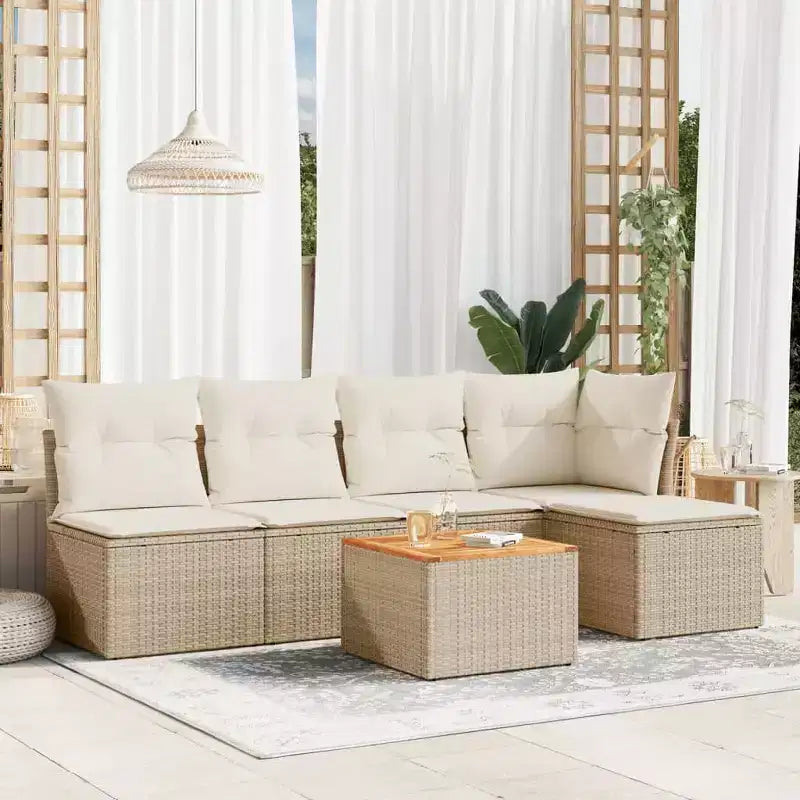 vidaXL Garten-Sofa-Set mit Kissen Gartenmöbel 6-teilig Polyrattan