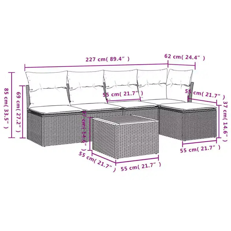 vidaXL Garten-Sofa-Set mit Kissen Gartenmöbel 6-teilig Polyrattan