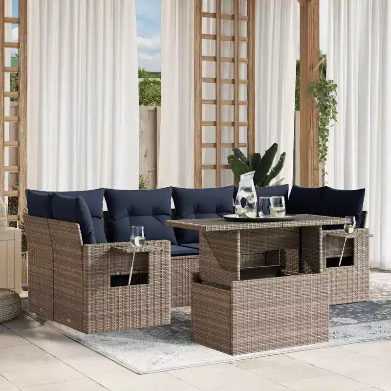vidaXL Poly Rattan Garten-Sofa-Set mit Kissen, Tisch und Sofas, 7-teilig