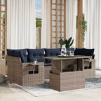 vidaXL Poly Rattan Garten-Sofa-Set mit Kissen, Tisch und Sofas, 7-teilig