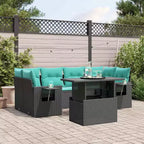 vidaXL Poly Rattan Garten-Sofa-Set mit Kissen, Tisch und Sofas, 7-teilig
