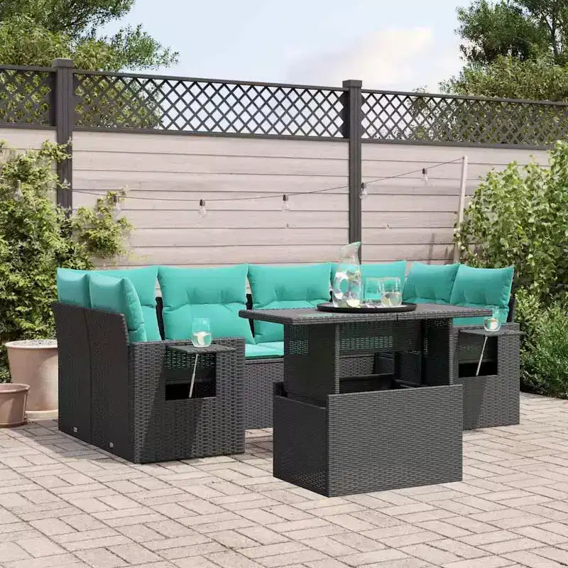 vidaXL Poly Rattan Garten-Sofa-Set mit Kissen, Tisch und Sofas, 7-teilig