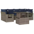 vidaXL Patio Sofa Set with Cushions Table and Couches 7 Piece Poly Rattan