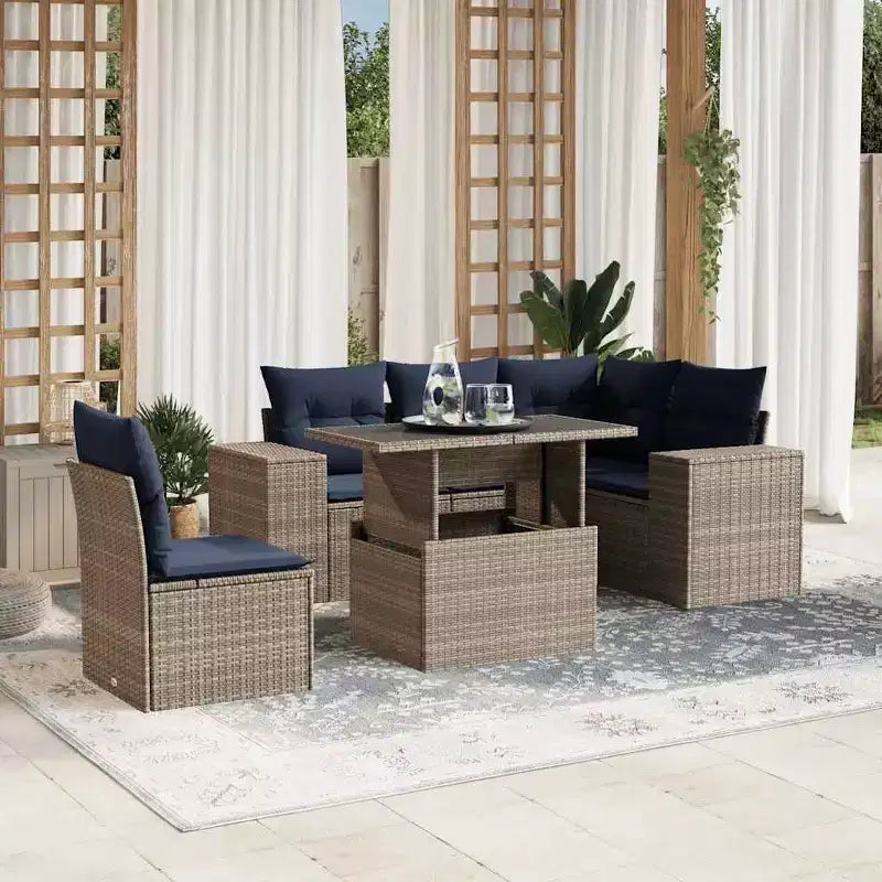 vidaXL 6-teiliges Gartensofa-Set mit Kissen Polyrattan