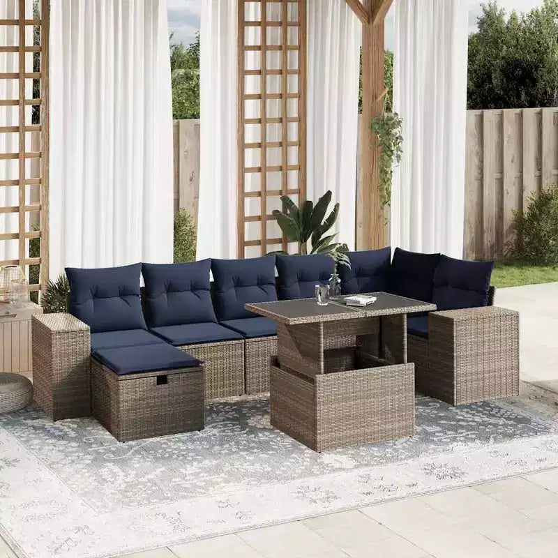 vidaXL 8-teiliges Garten-Sofa-Set mit Kissen Polyrattan